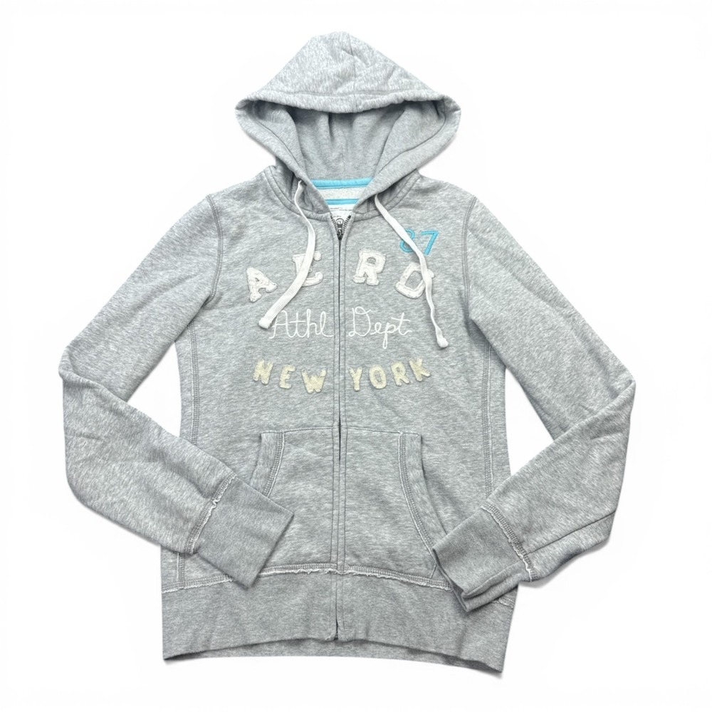Vintage Y2K Aeropostale Aero Hoodie Womens Size Medium Gray 1/2 Zip Logo